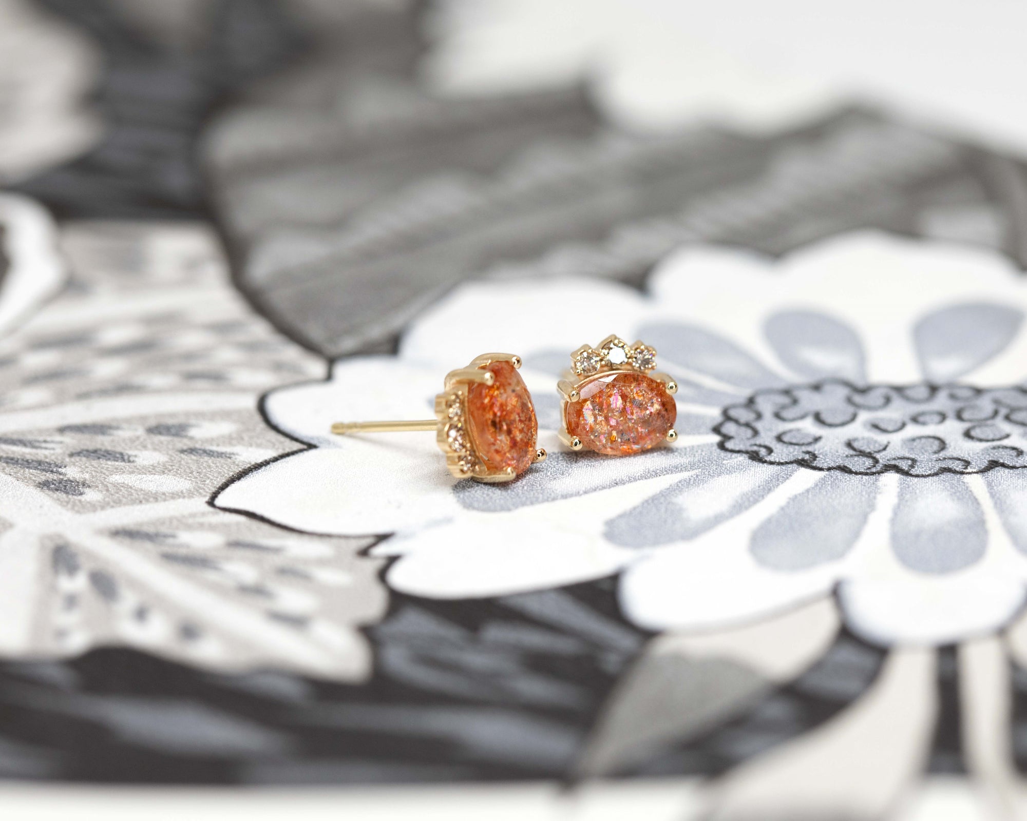 Sunstone & Cognac Diamond Gold Earrings - 0.17 ct
