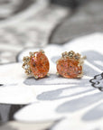 Sunstone & Cognac Diamond Gold Earrings - 0.17 ct