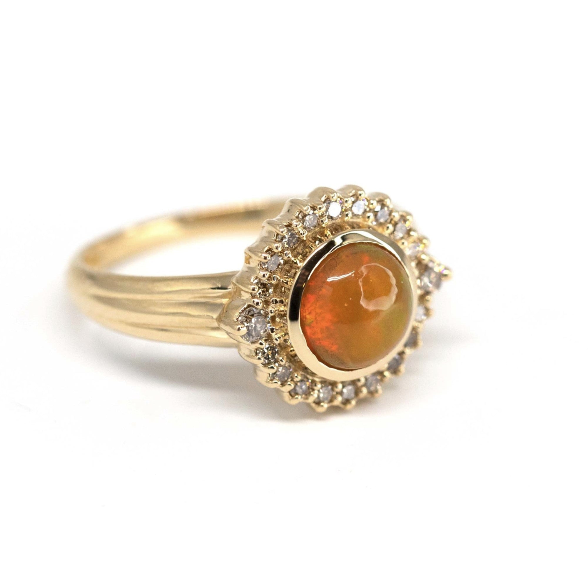opale ring made in gold with brown diamond bridal ring made by bena jewelry in montreal