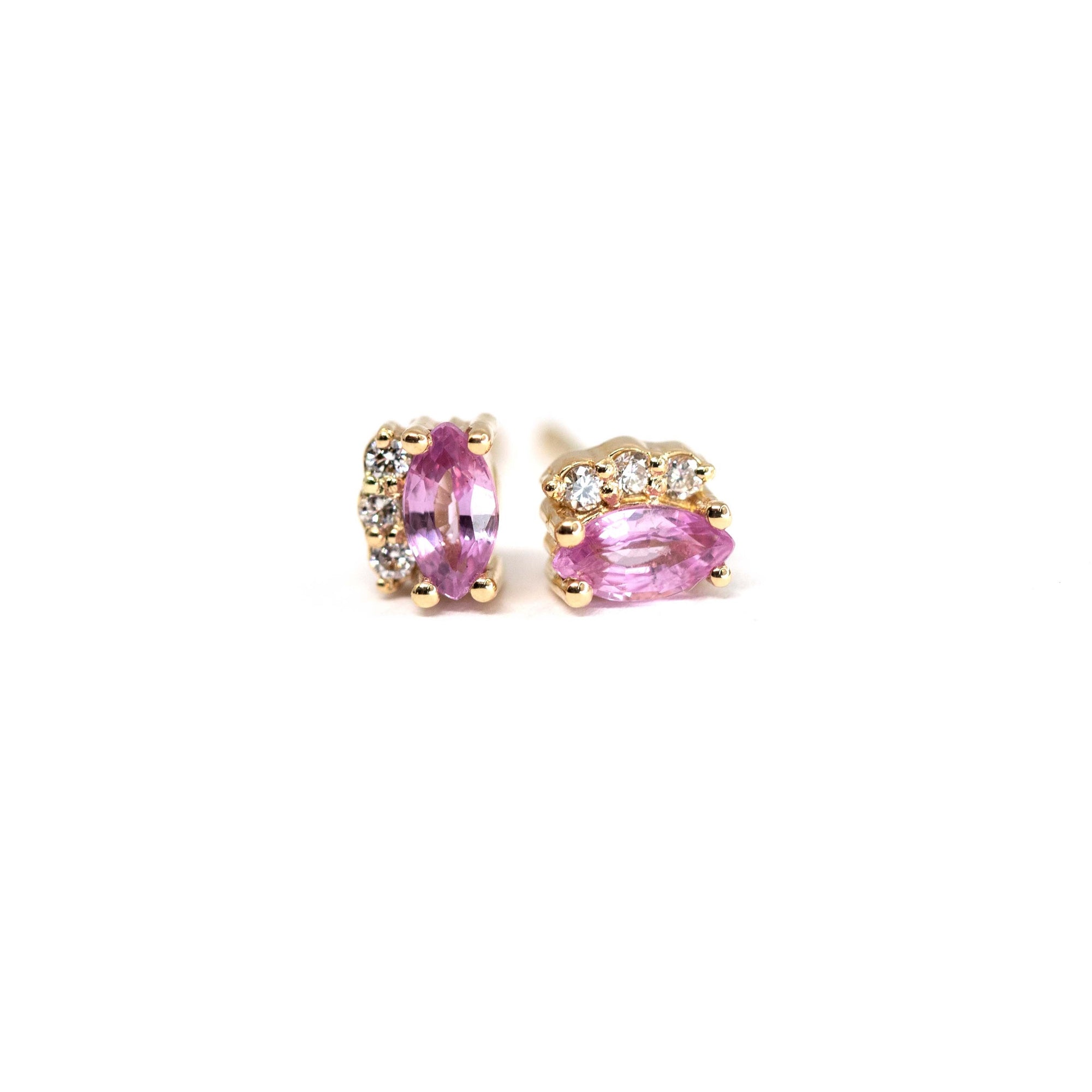 Marquise Shape Pink Sapphire & Diamond Dora Stud Earrings