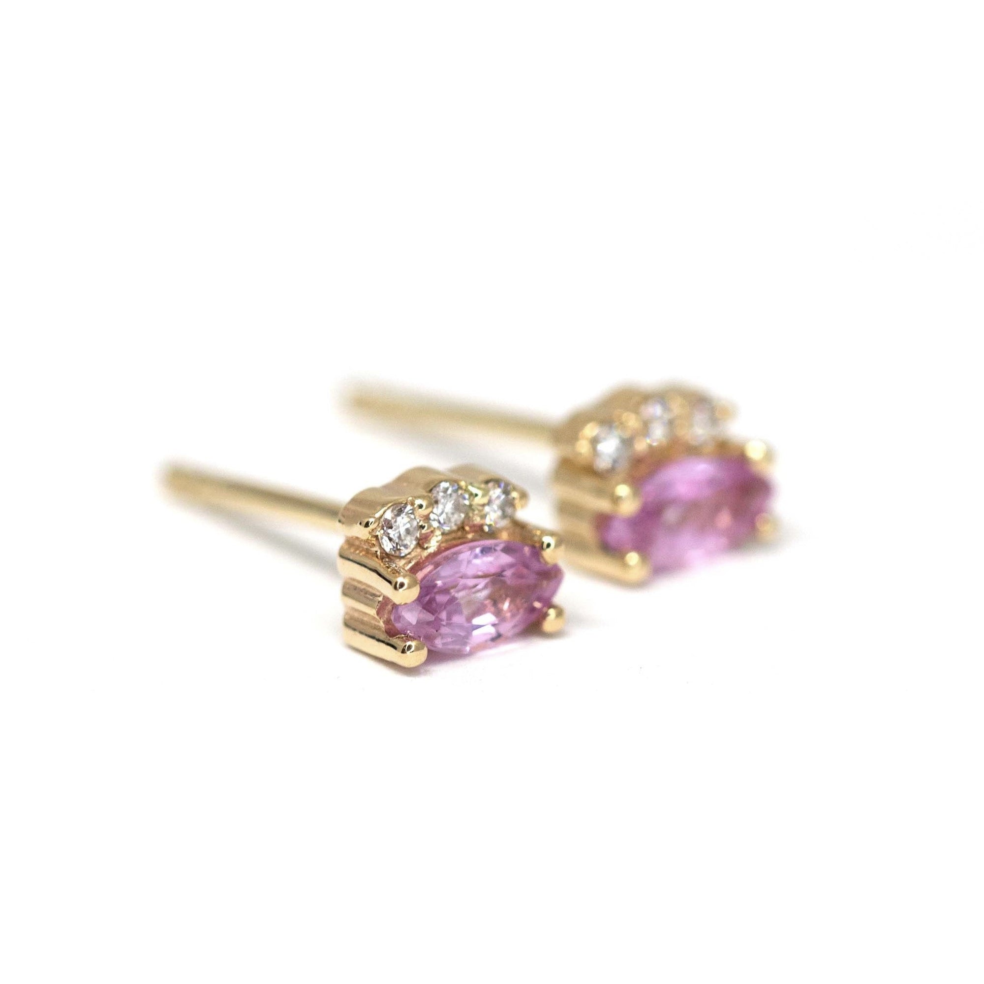 Marquise Shape Pink Sapphire & Diamond Dora Stud Earrings