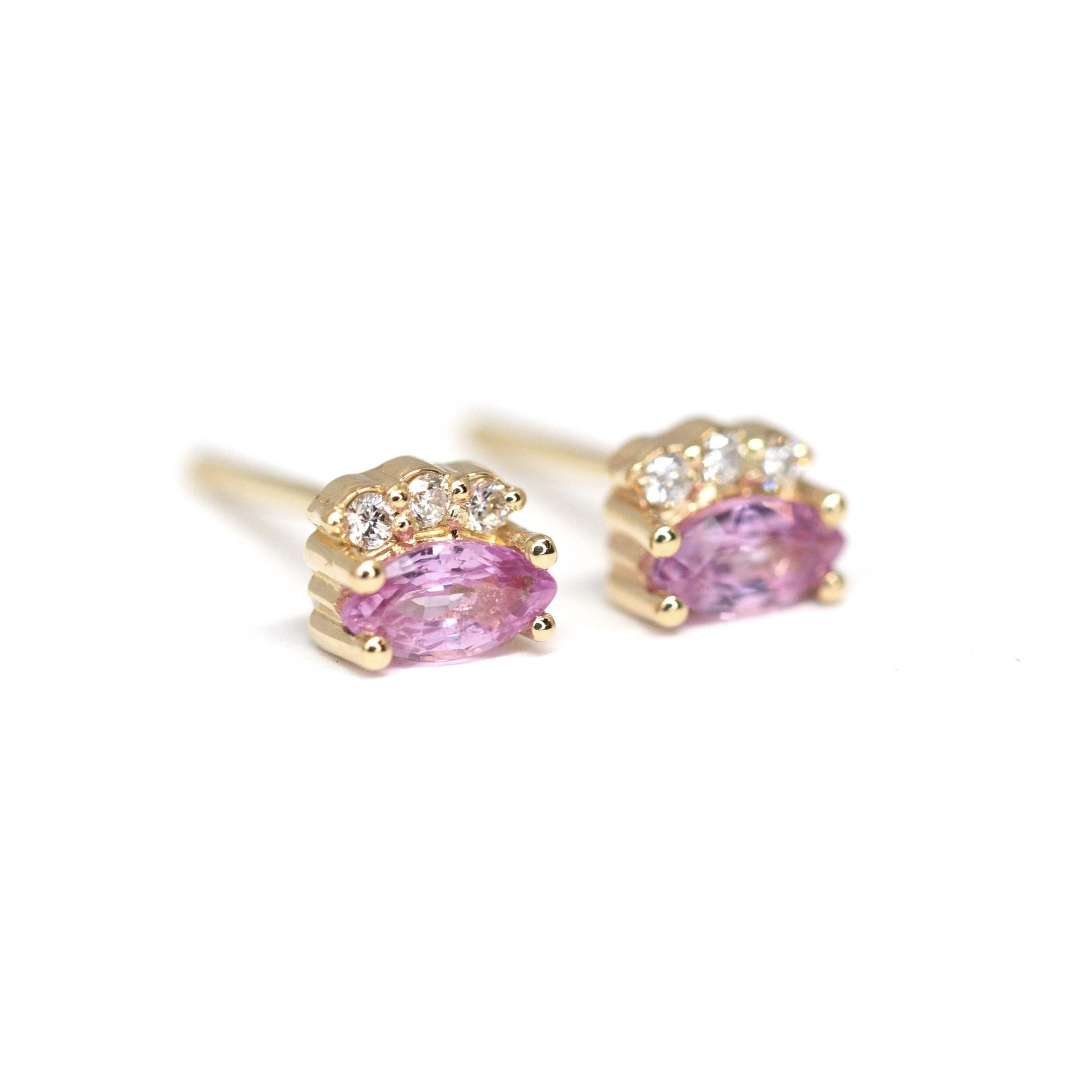 Marquise Shape Pink Sapphire & Diamond Dora Stud Earrings