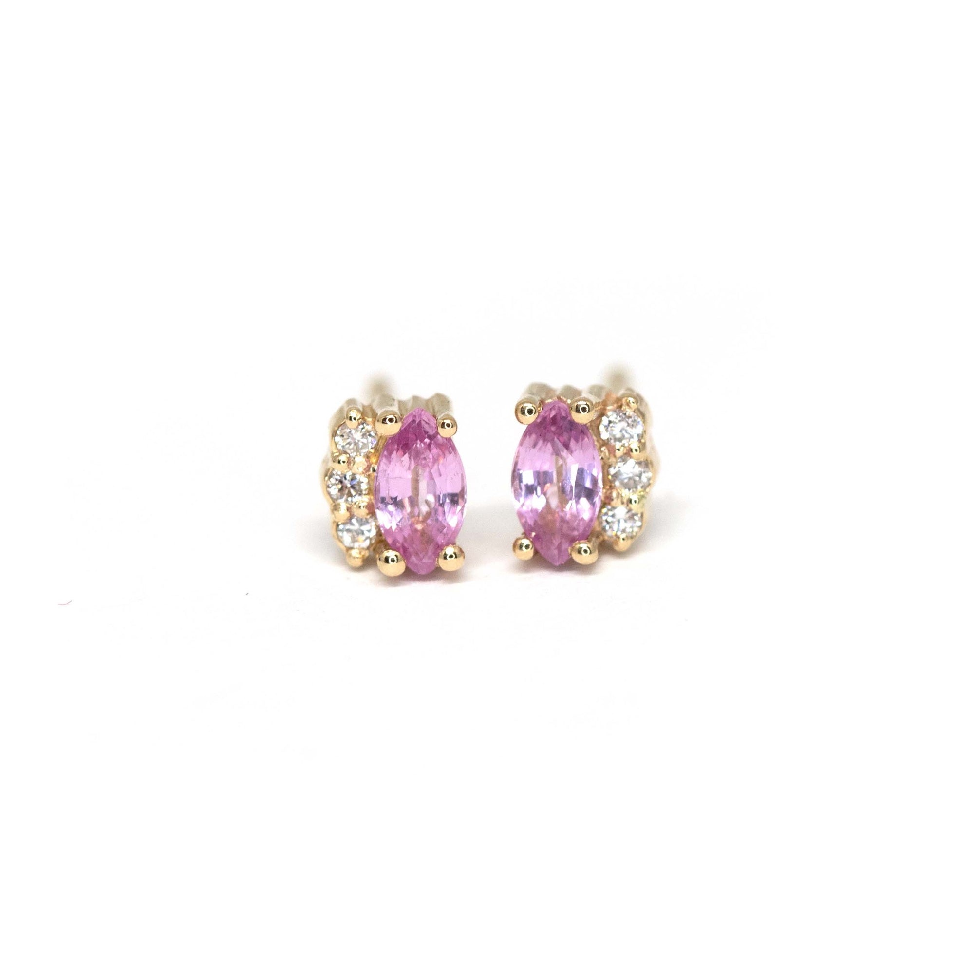 Marquise Shape Pink Sapphire & Diamond Dora Stud Earrings
