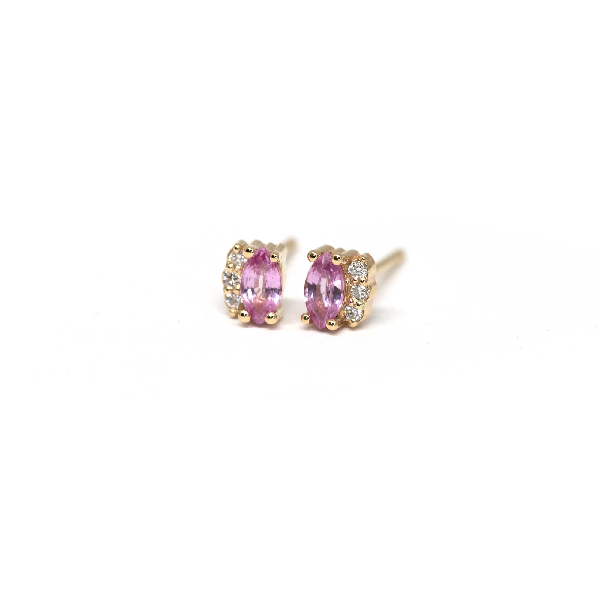 Marquise Shape Pink Sapphire & Diamond Dora Stud Earrings