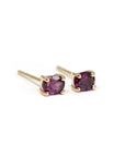 Minimalist Redish Purple Rhodolite Garnet Gold Stud Earrings