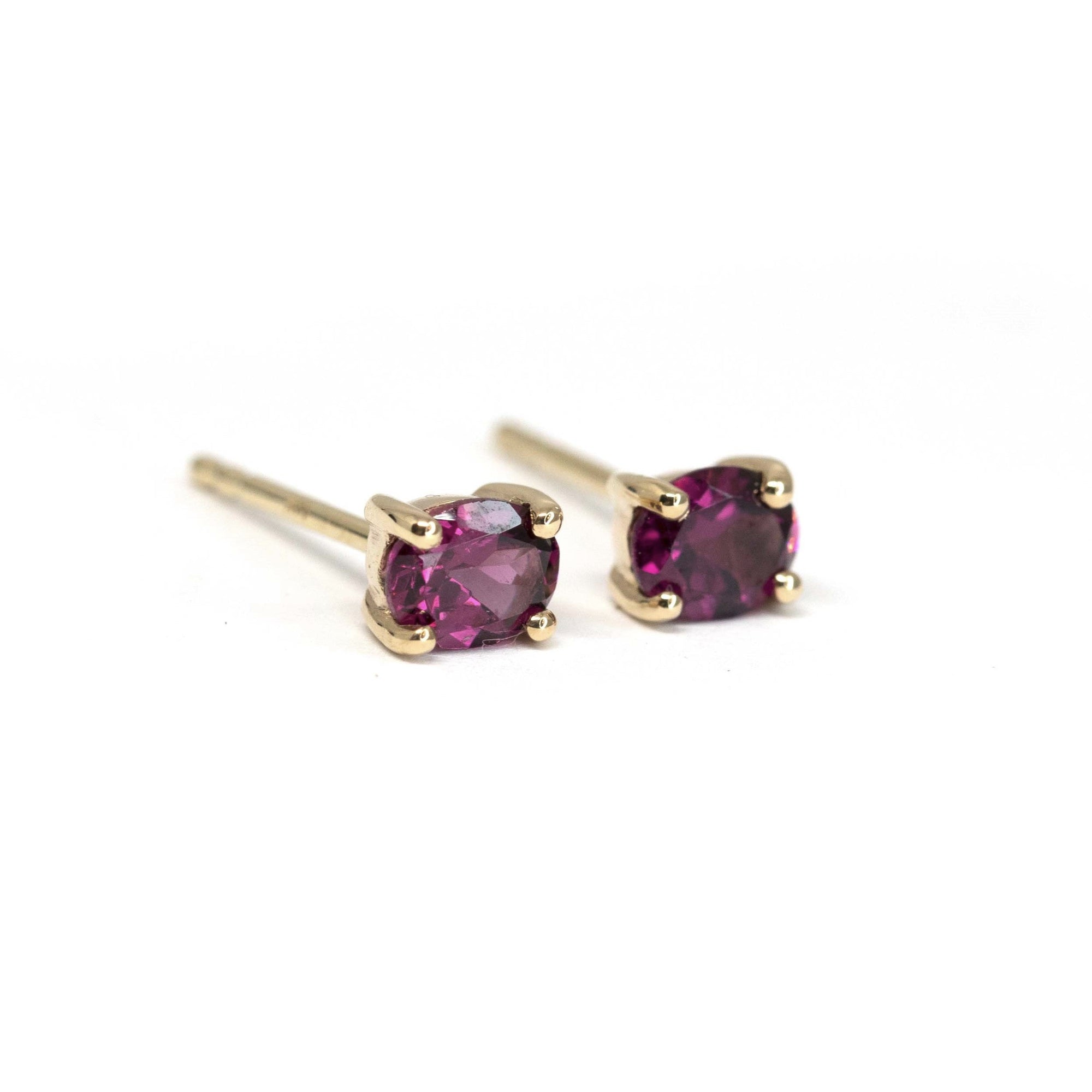 Minimalist Redish Purple Rhodolite Garnet Gold Stud Earrings