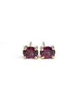 Minimalist Redish Purple Rhodolite Garnet Gold Stud Earrings