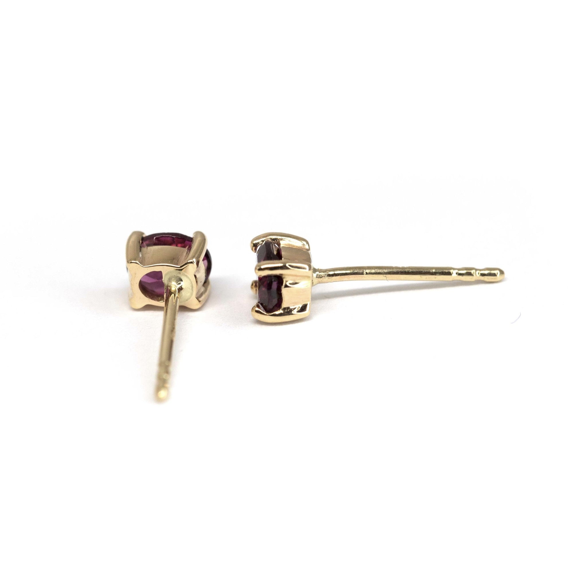 Minimalist Redish Purple Rhodolite Garnet Gold Stud Earrings