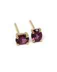 Minimalist Redish Purple Rhodolite Garnet Gold Stud Earrings