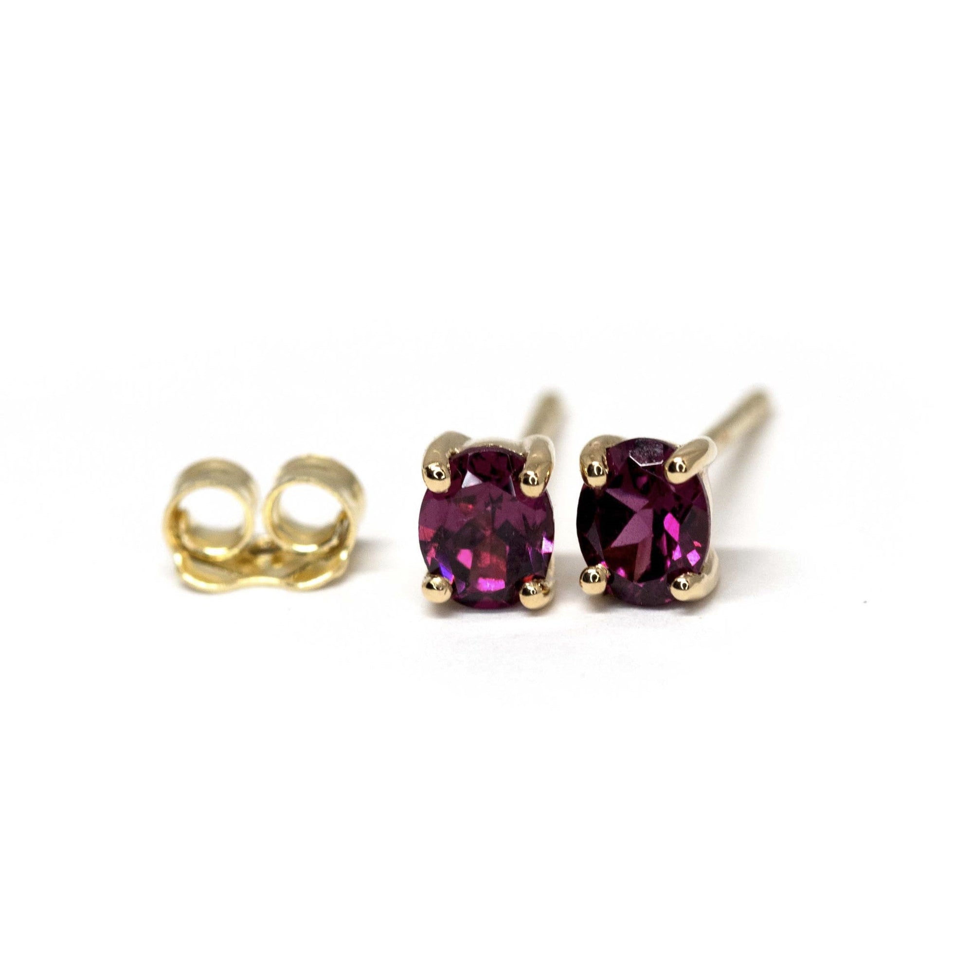 Minimalist Redish Purple Rhodolite Garnet Gold Stud Earrings