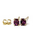 Minimalist Redish Purple Rhodolite Garnet Gold Stud Earrings