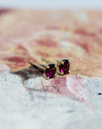 Minimalist Redish Purple Rhodolite Garnet Gold Stud Earrings