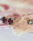 Minimalist Redish Purple Rhodolite Garnet Gold Stud Earrings