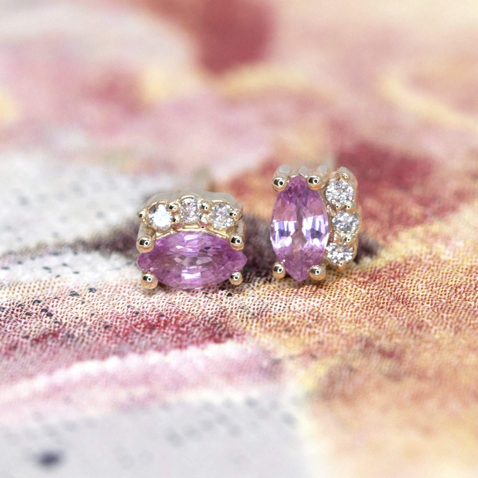 Marquise Shape Pink Sapphire & Diamond Dora Stud Earrings
