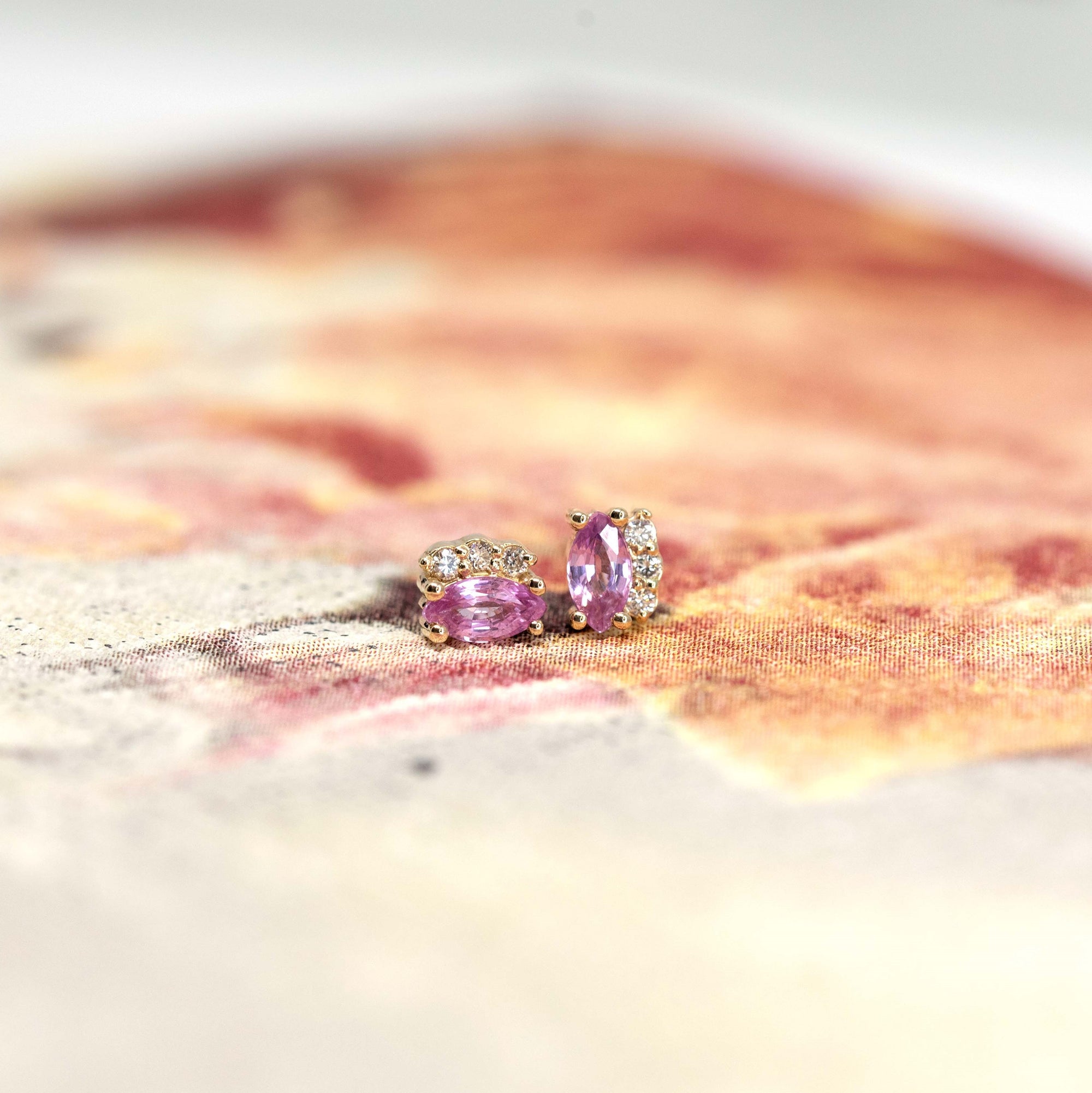 Marquise Shape Pink Sapphire & Diamond Dora Stud Earrings