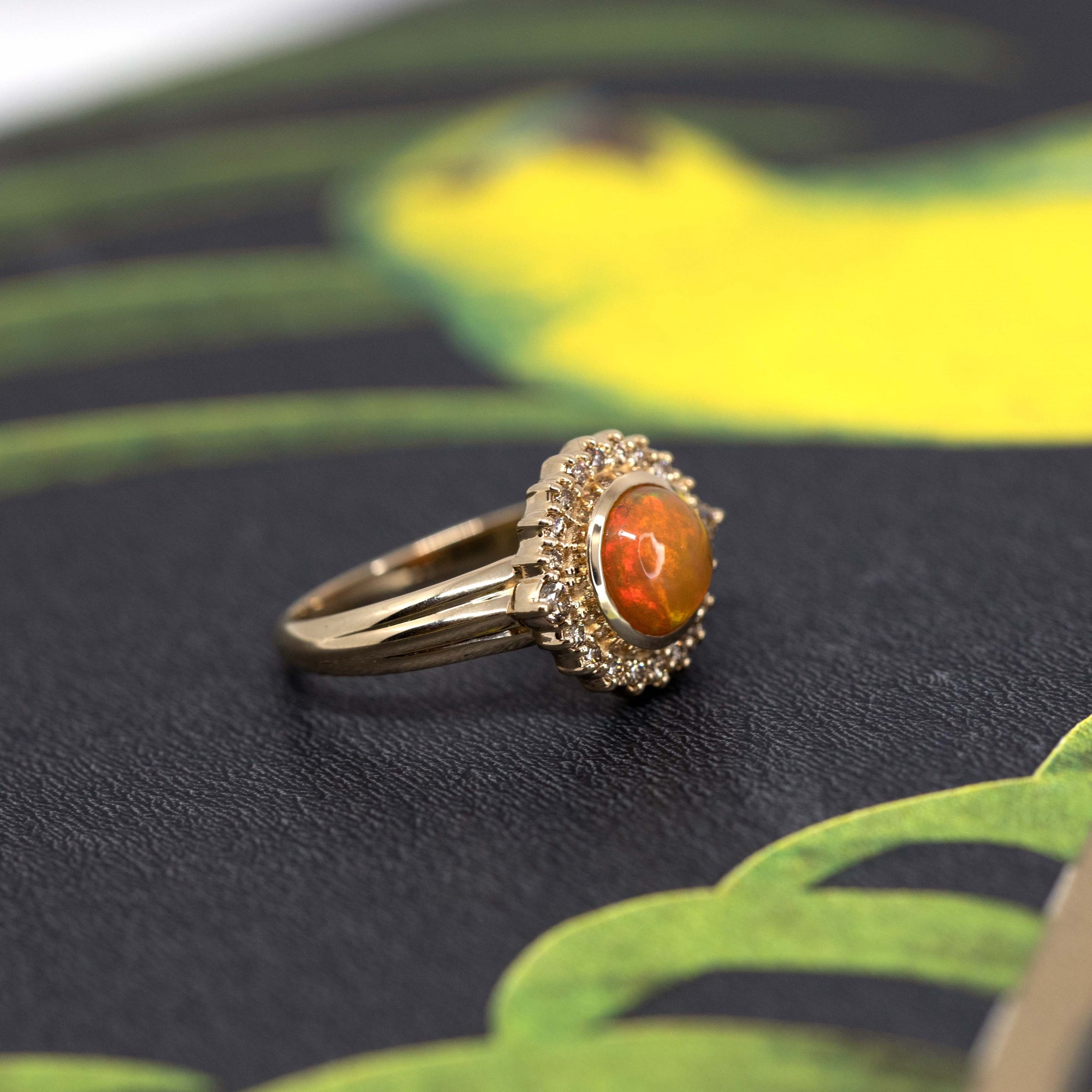 custom made color gemstone bridal ring by bena jewelry made in montreal