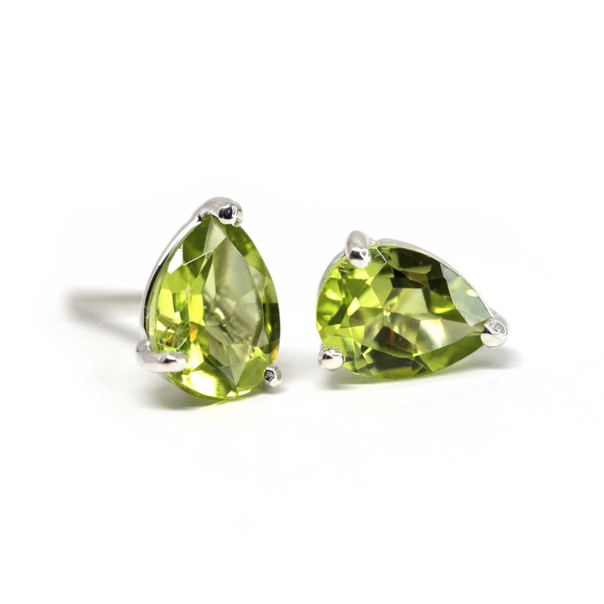 pear shape peridot stud earrings bena jewelry natural green gemstone earrings minimalist jewelry made in canada