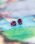 Rhodolite Oval Garnet Gold Stud Earrings