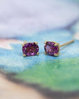 Rhodolite Oval Garnet Gold Stud Earrings
