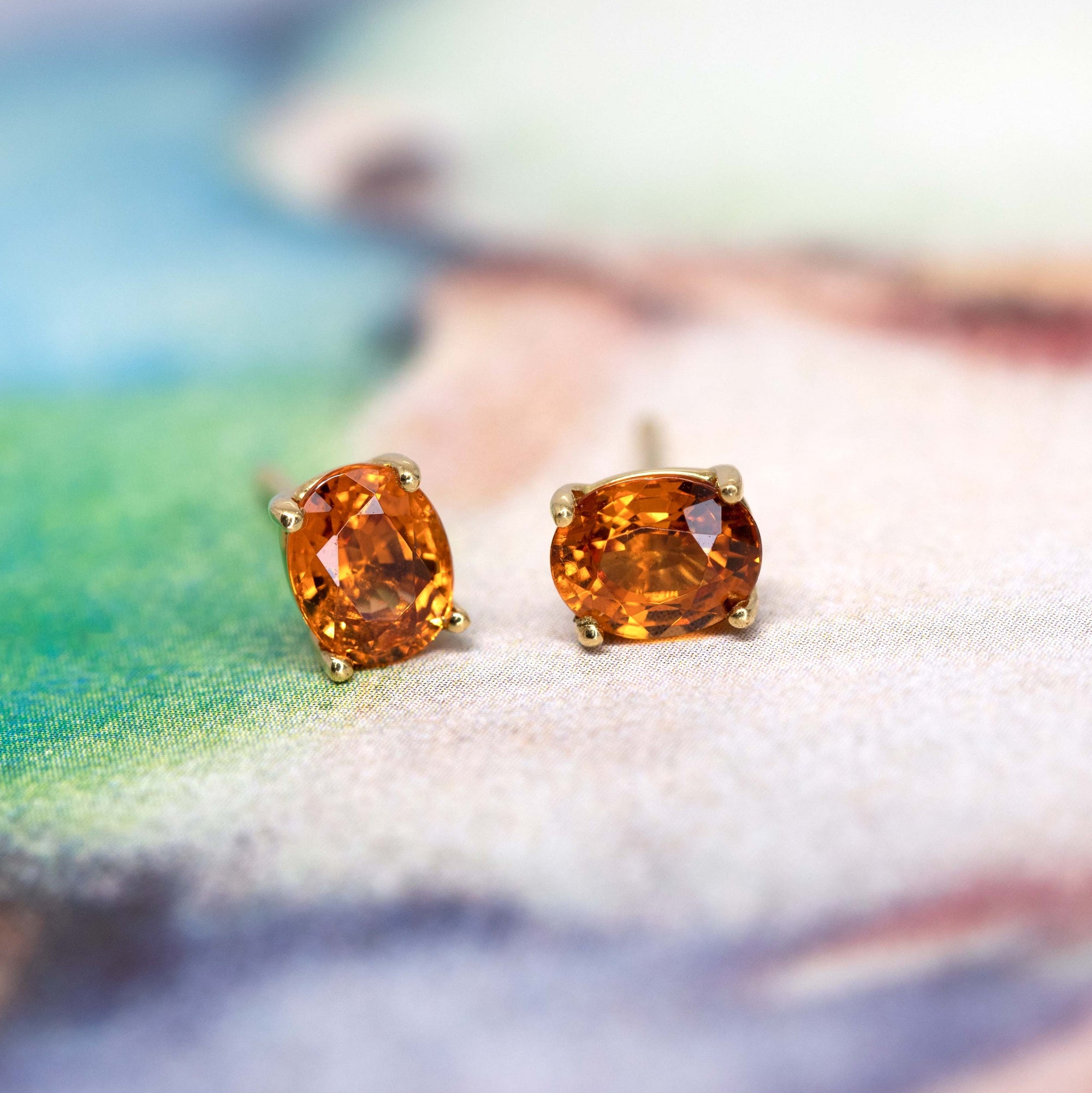 Oval Spessartite Garnet Gold Stud