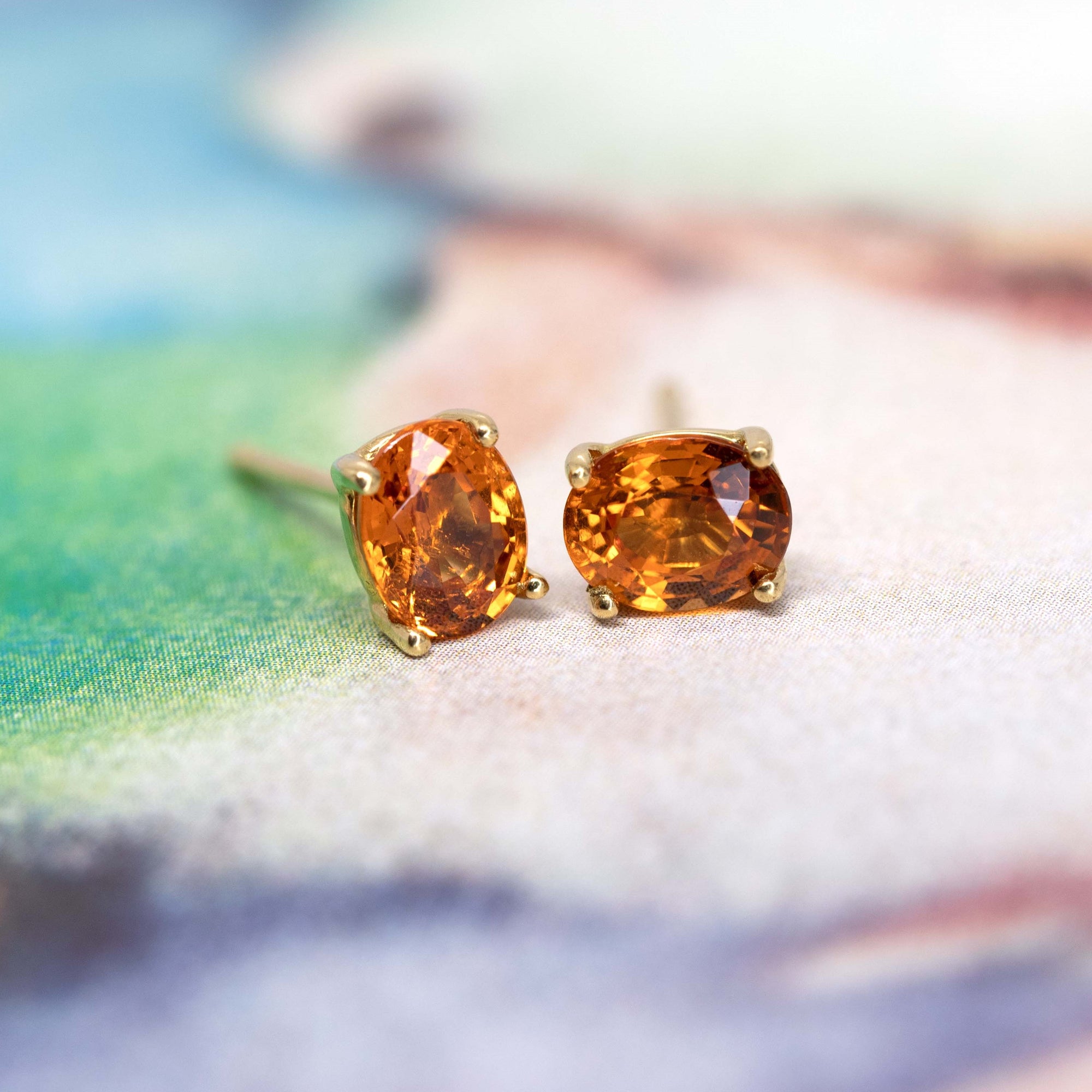 Oval Spessartite Garnet Gold Stud