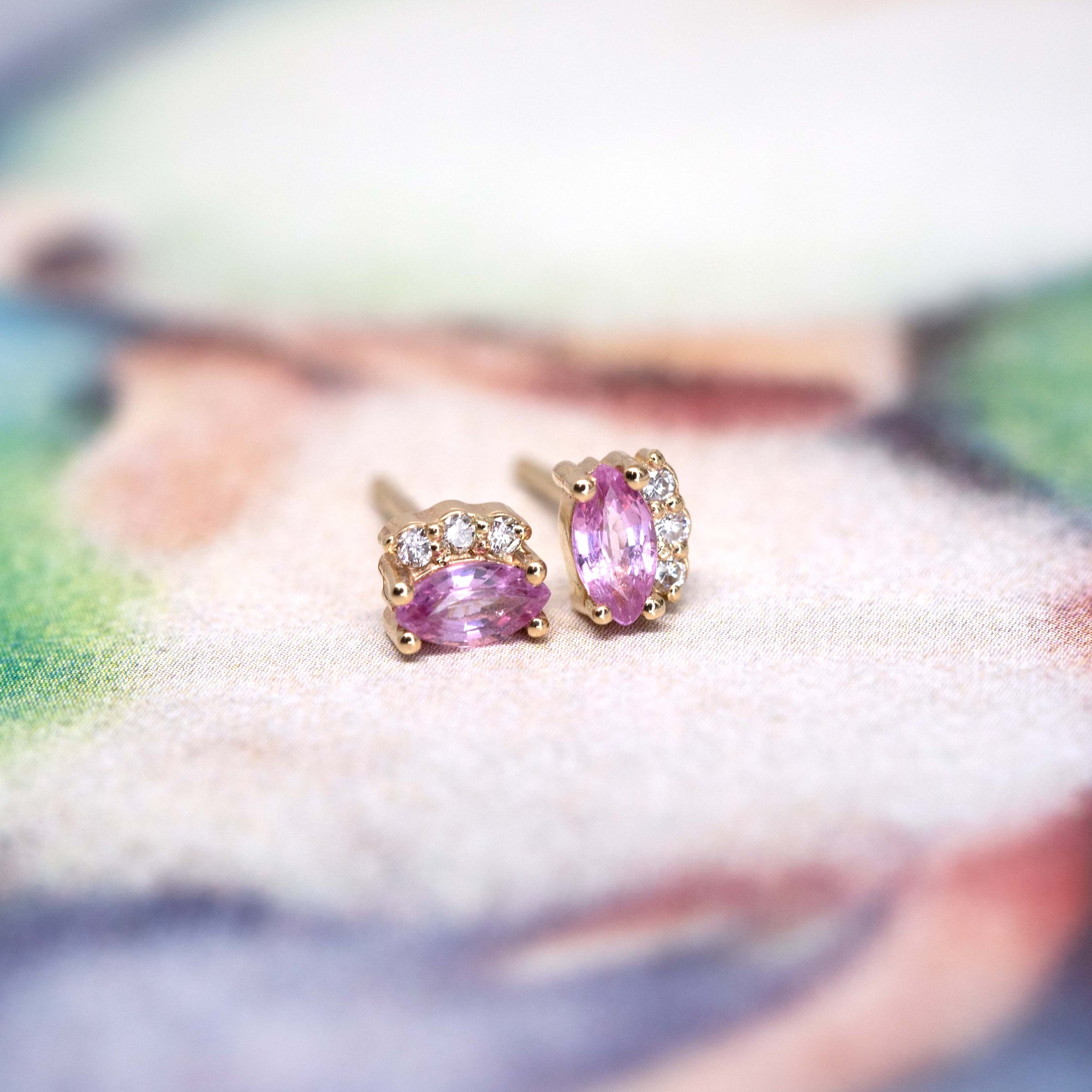 Marquise Shape Pink Sapphire & Diamond Dora Stud Earrings