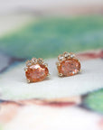 Sunstone & Cognac Diamond Gold Earrings - 0.17 ct