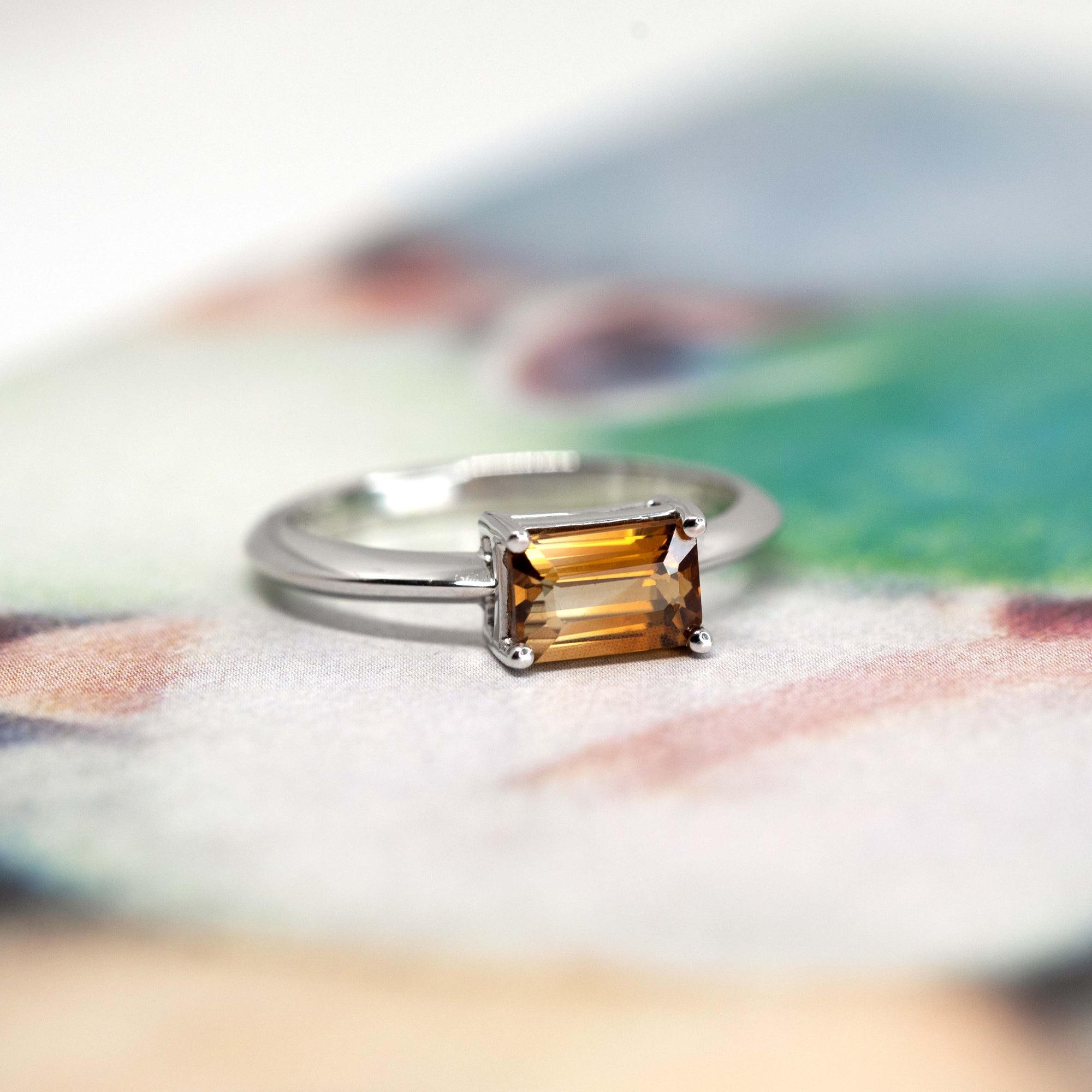 Zircon Baguette Shape Fire Orange Gold Ring