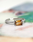 Zircon Baguette Shape Fire Orange Gold Ring