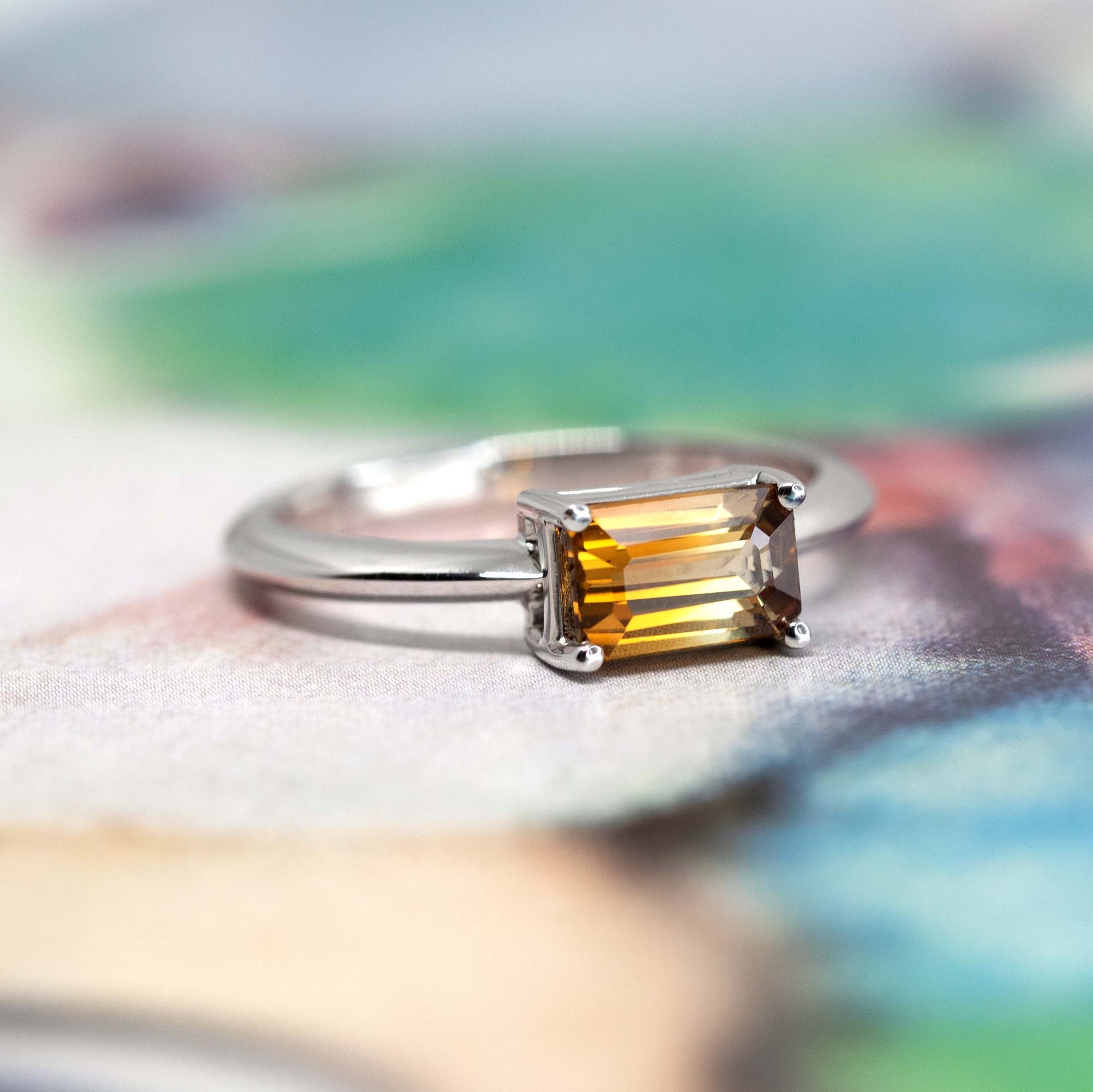 Zircon Baguette Shape Fire Orange Gold Ring