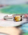 Zircon Baguette Shape Fire Orange Gold Ring
