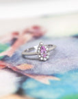 Pear Shape Light Royal Pink Sapphire Diamond Halo Gold Aura Ring