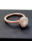 Diamond Engagement Ring Bena Jewelry Montreal rose gold diamond engagement ring diamond halo custom made engagement ring montreal bena jewelry fine jewelry designer little italy jeweler montreal fine jewelry
