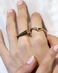 Top-down view of Spine Ring in Yellow Gold – A refined fine jewelry piece with an elongated, pointed silhouette.