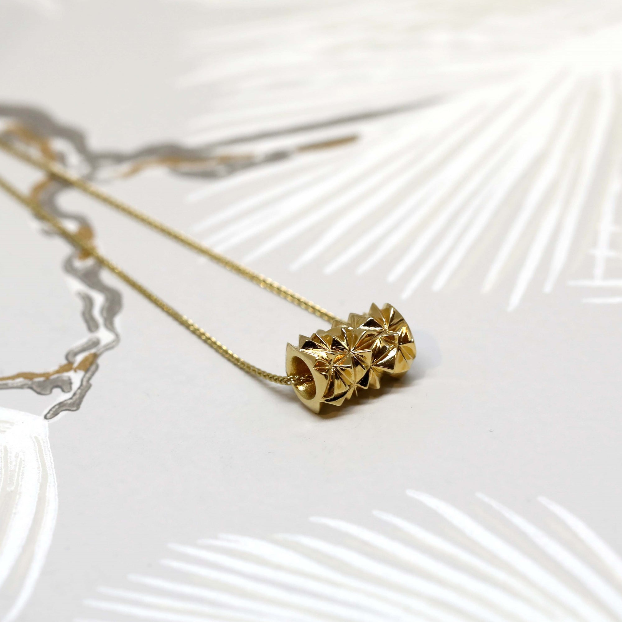 Gold Vermeil Small Pyramid Tube Chiseled Pendant
