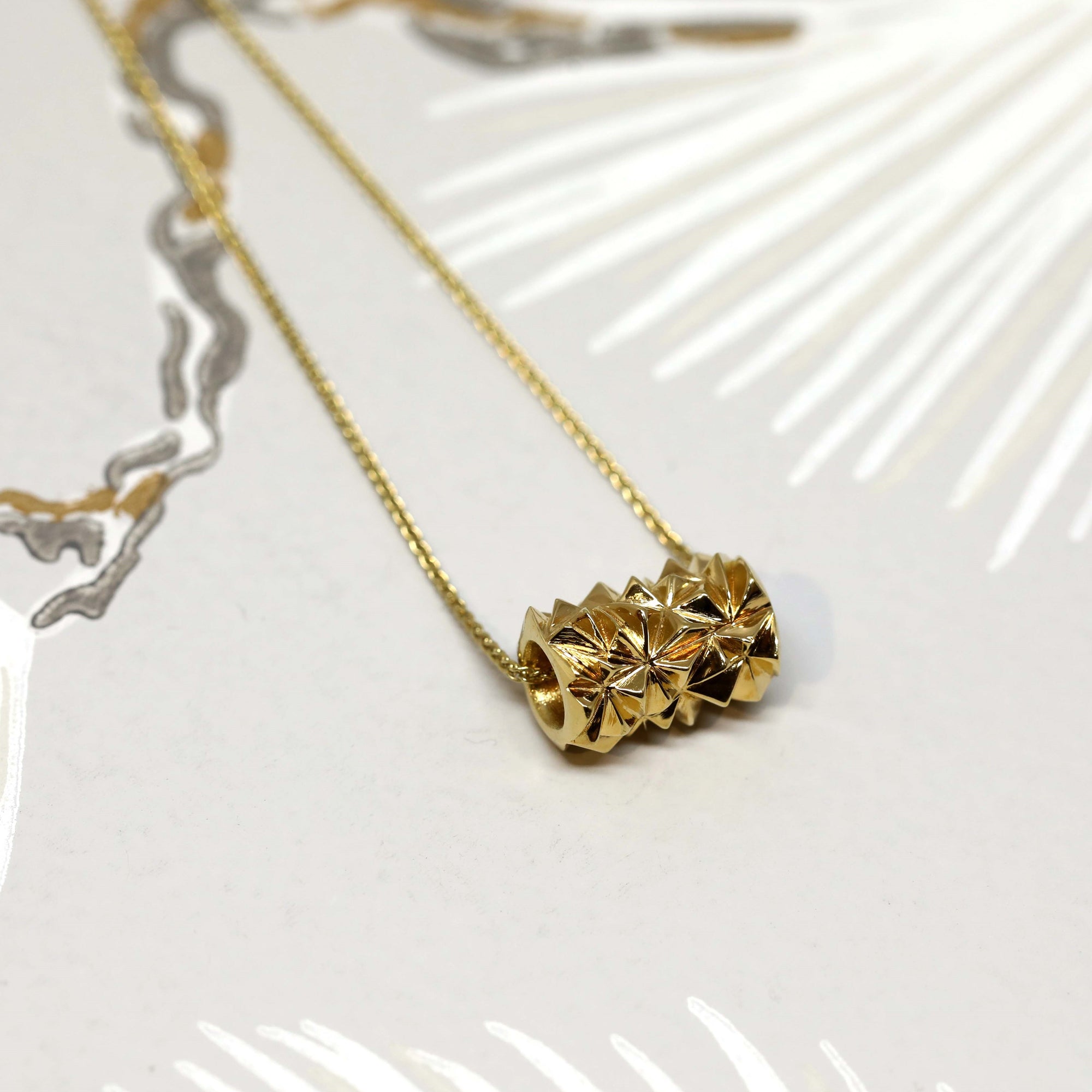 Gold Vermeil Small Pyramid Tube Chiseled Pendant
