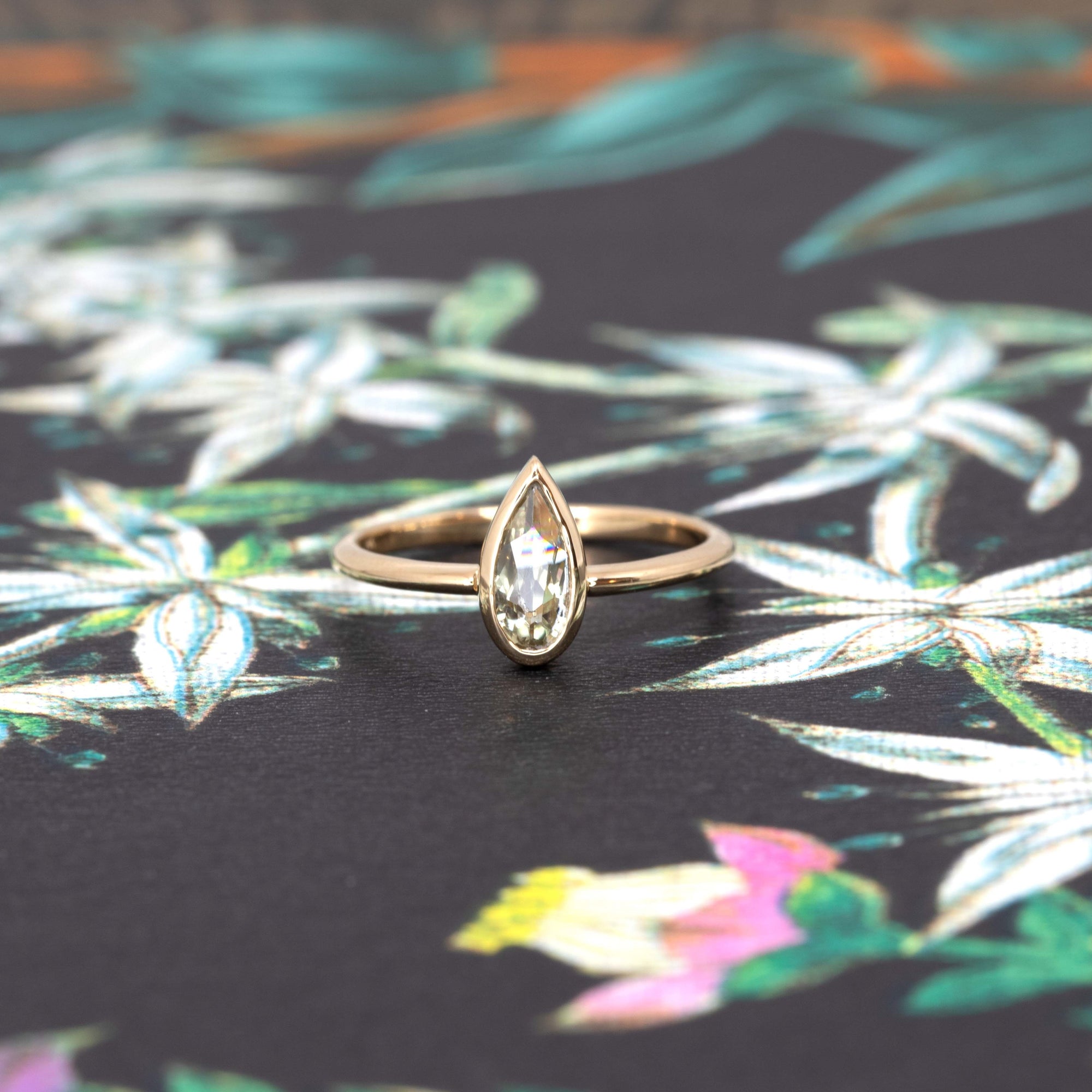 Pear Shape Diaspore Bezel Set Gold Ring