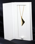 Front view of edgy vermeil gold pendant bena jewelry montreal made bold unisexe jewelry design little italy montreal jeweler pyramidal big bold gold pendand bling custom bridal everyday and fashion cocktail jewelry specialist