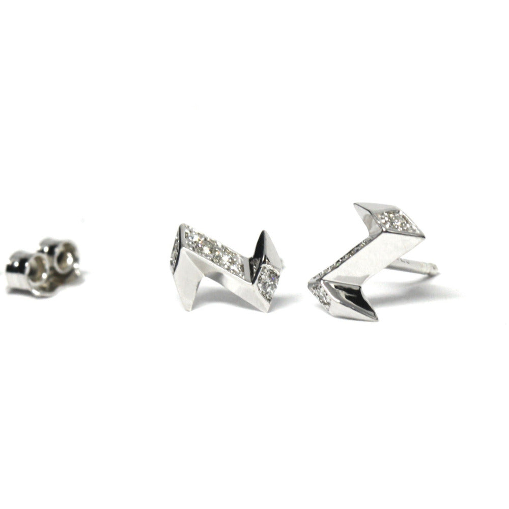 Electric shape stud earrings silver and diamond Edgy Collection Montreal