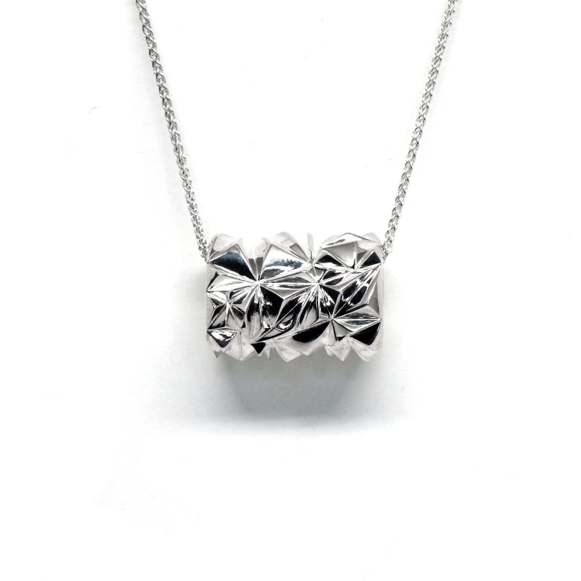 Silver Large Chiseled Pyramid Tube Pendant