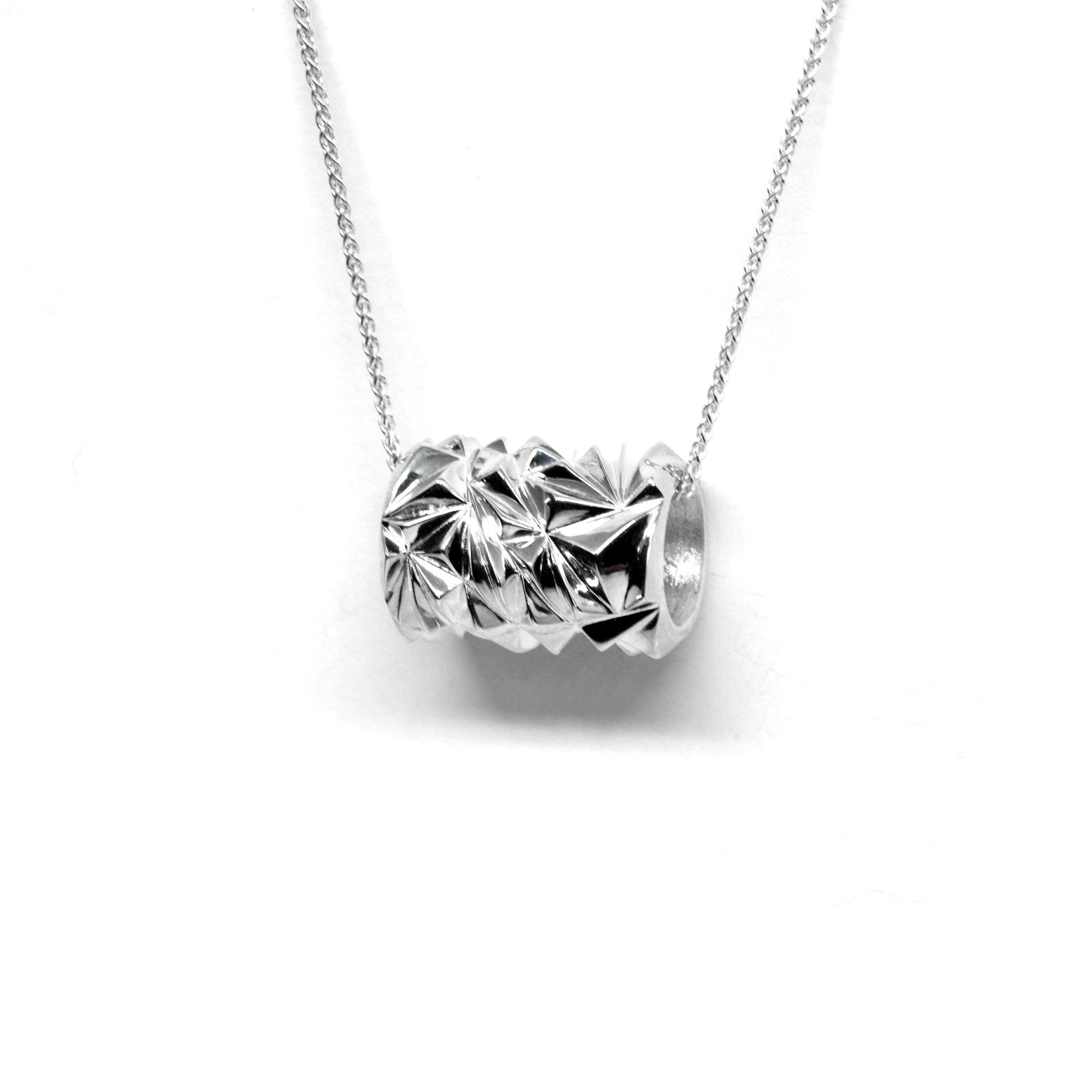 Silver Large Chiseled Pyramid Tube Pendant