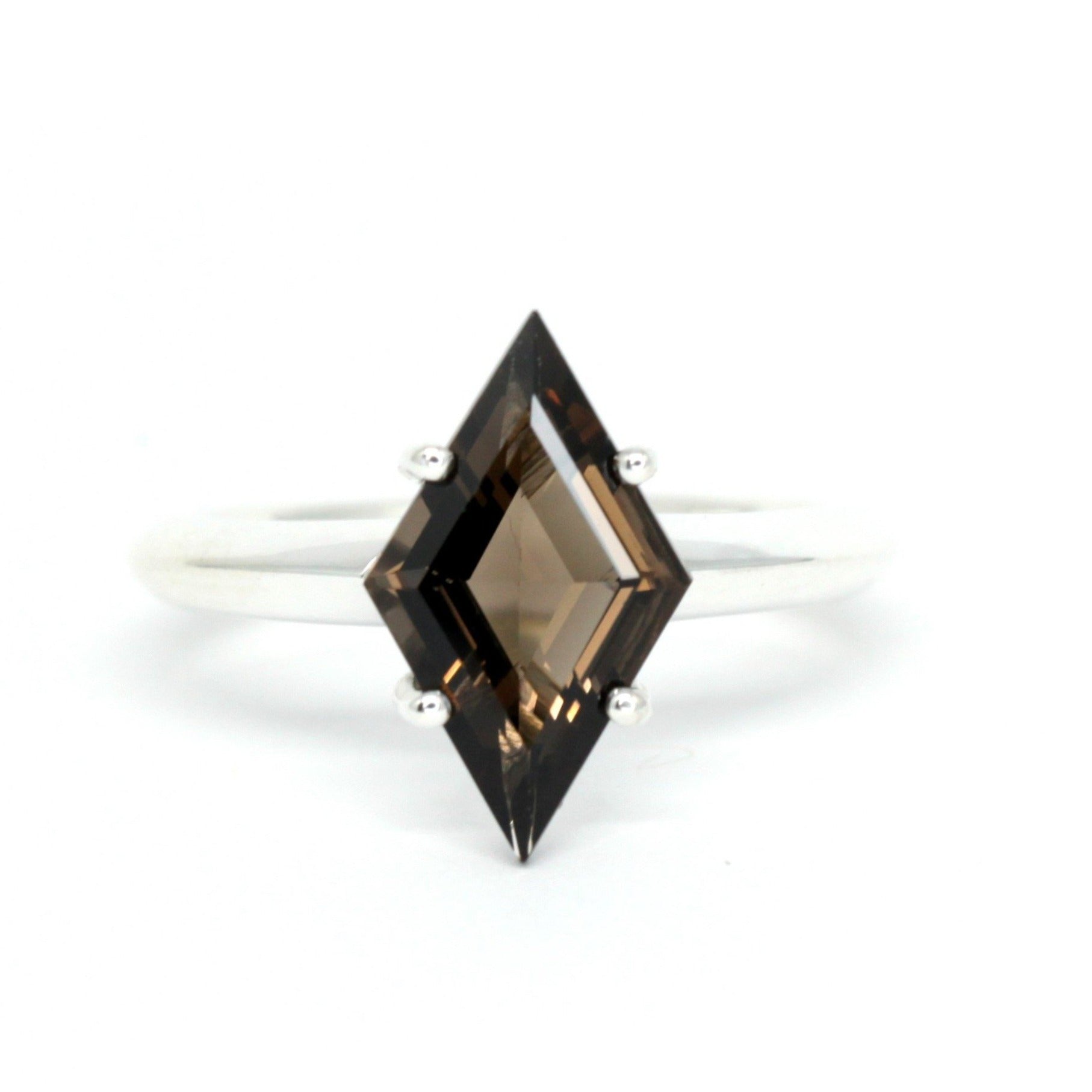 Lozenge shape smoky quartz silver gemstone ring montreal made in canada brown gemstone edgy ring jewelry aleternative engagement ring handmade in montreal canada fine jewelry