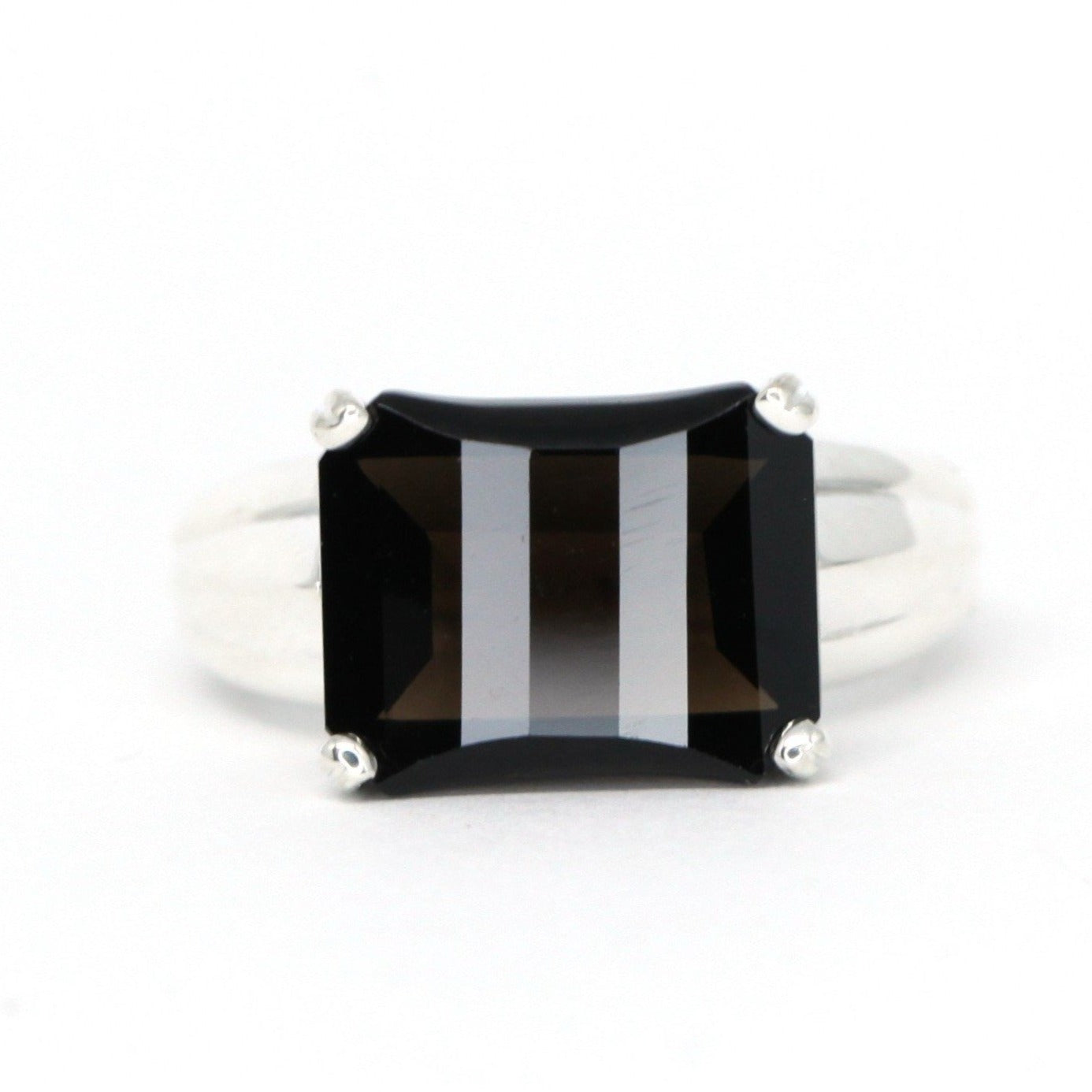 Smoky quartz unisex ring cocktail jewelry montreal bena jewelry silver bold ring edgy color gemstone jewelry bena jeweler little italy fancy shape dark gemstone ring