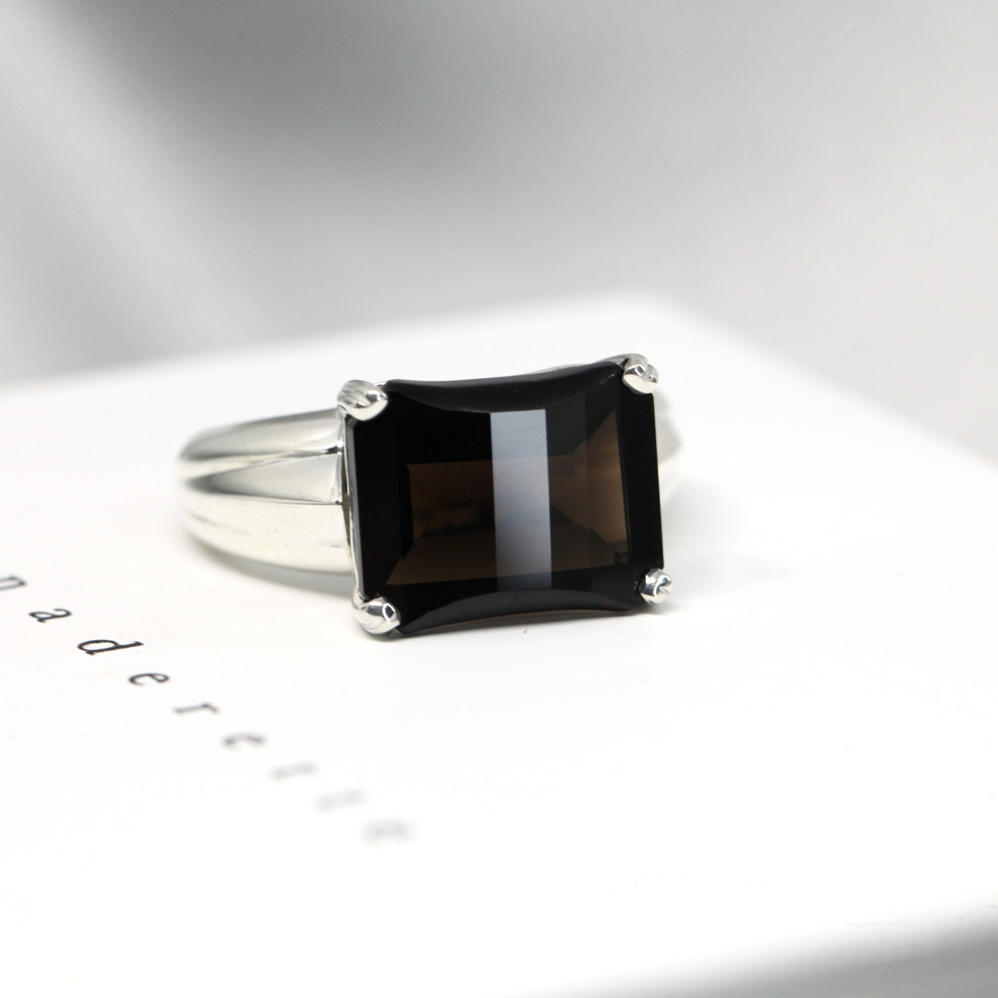 dark gemstone custom made cocktail ring bena jewelry montreal jewelry designer smoky quartz unisex edgy cocktail ring dark gemstone jewelry silver cocktail ring handmade in montreal bena jewelry