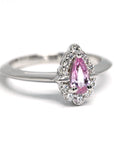 Side view of pink sapphire color gemstone bridal engagement ring bena jewelry handmade in montreal fine custom made color gemstone engagement ring montreal specialist color gemstone and diamond ring color gemstone cusotm made engagement ring montreal handmade in canada color gems ring designer