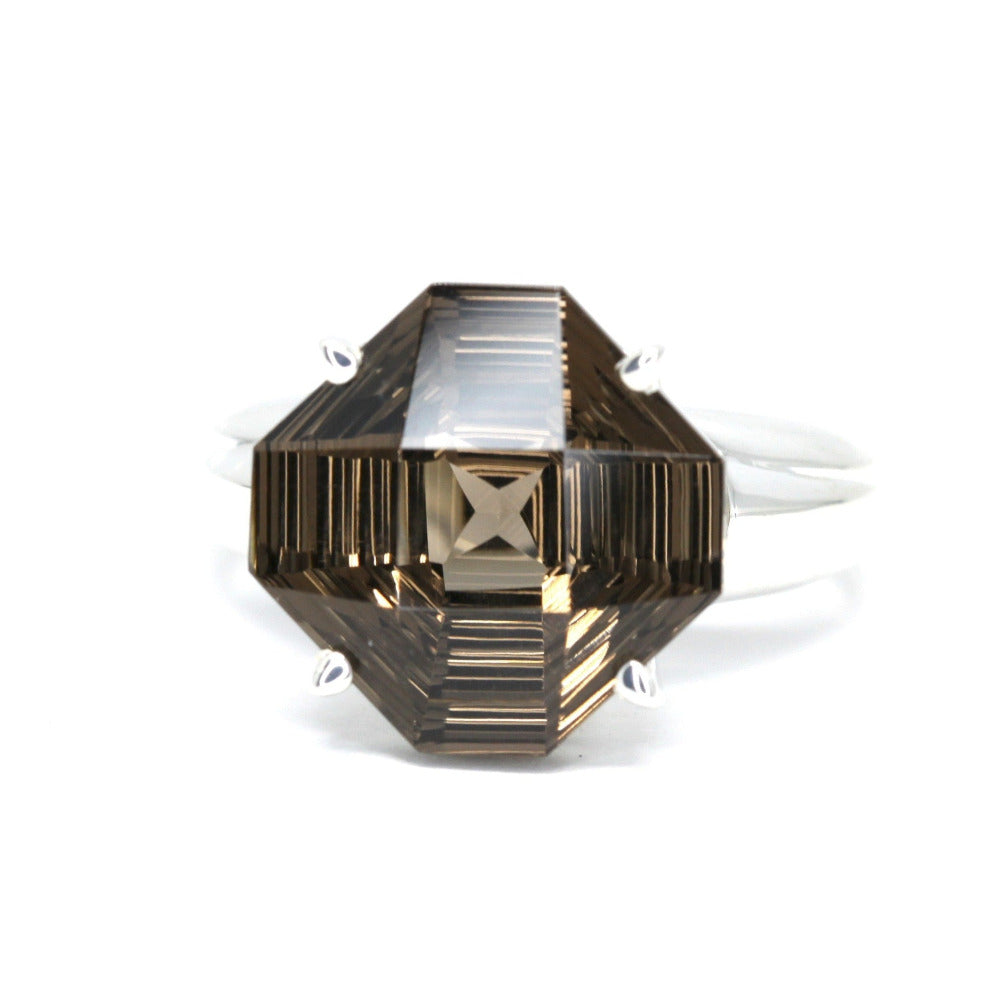 Bena Jewelry Smoky Quartz Fancy Shape Silver Cocktail Ring Made in Montreal Fine Jewerly Designer Canada