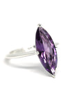Front view of marquise amethyst gemstone custom ring cocktail jewelry montreal handemade in canada simple bold cocktail ring silver gemstone jewelry montreal made in canada bena jewelry edgy fashion ring design