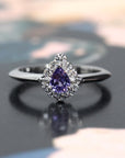 Pear shape purple gemstone engagement ring natural sapphire and diamond halo gold custom made bridal jewelry little italy montreal made in canada bena jewelry custom bridal jewelery designer
