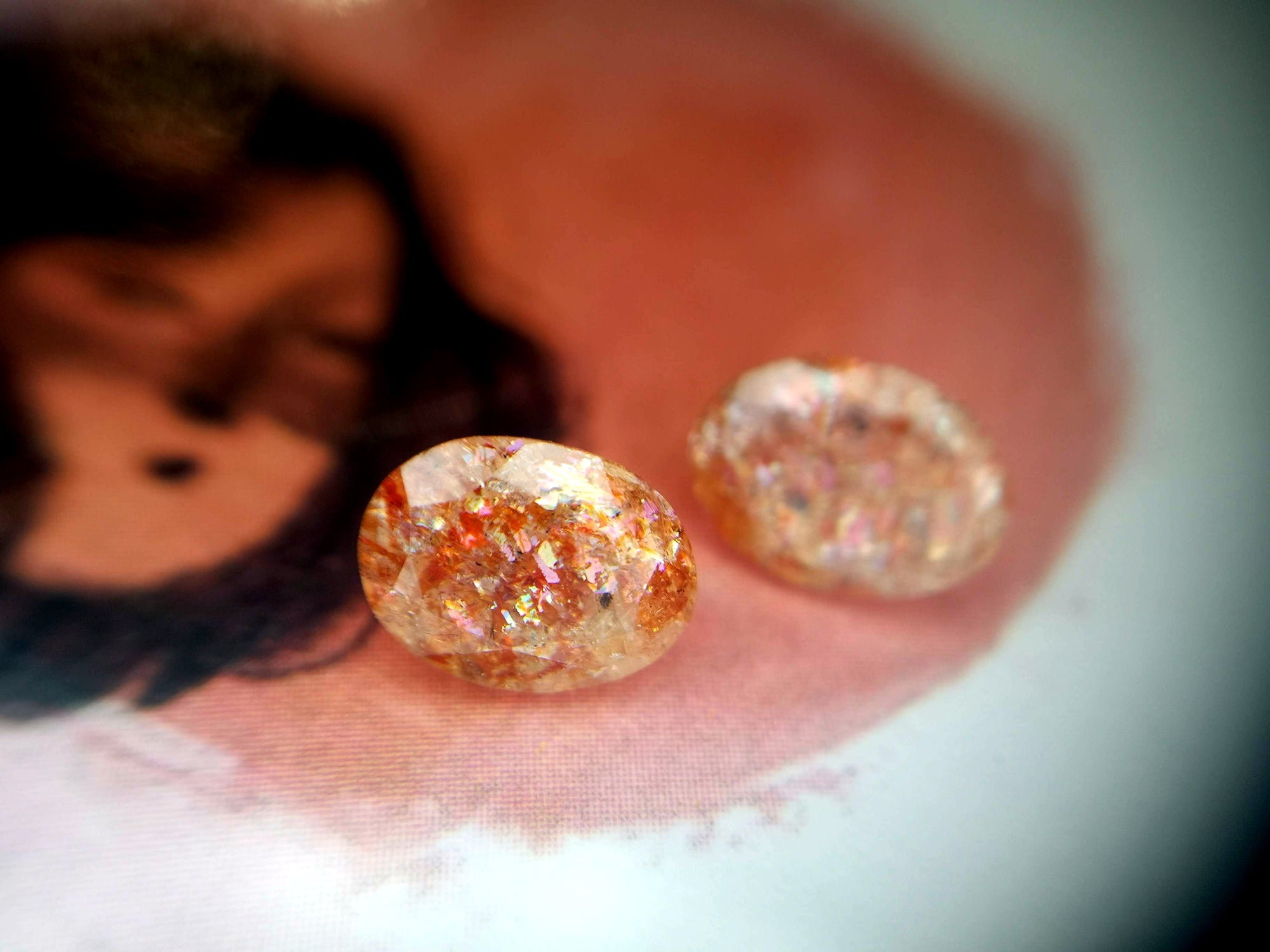 Sunstone & Cognac Diamond Gold Earrings - 0.17 ct