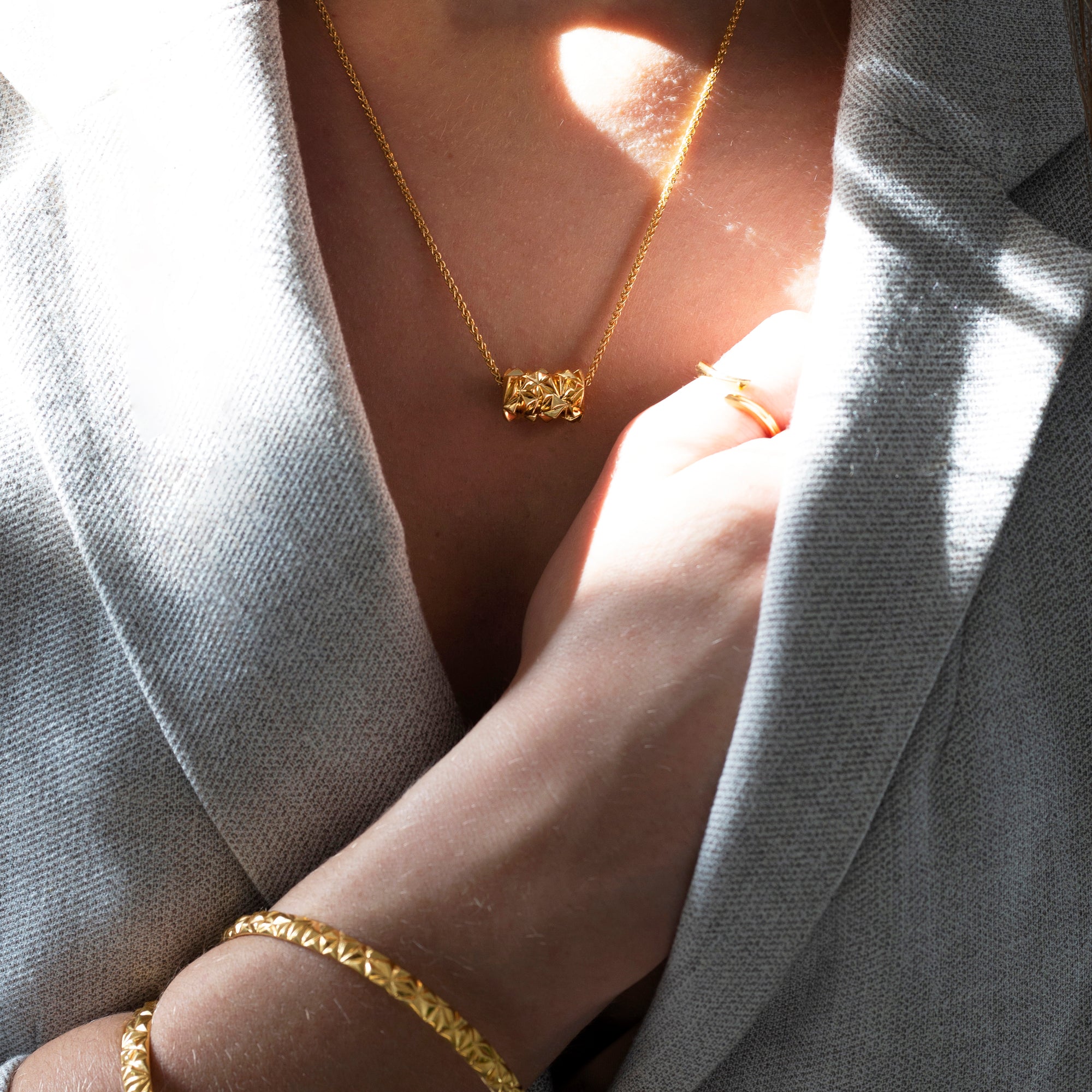 Gold Vermeil Small Pyramid Tube Chiseled Pendant